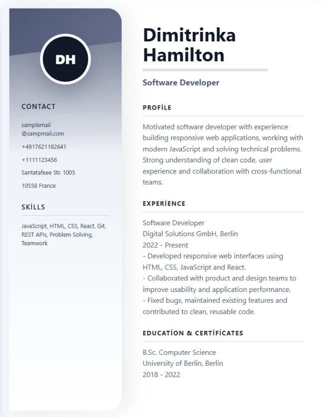 Edinburgh CV template preview